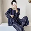 Pijamas de seda de algodón para mujer, primavera y verano, nuevos, talla grande, manga larga, traje estampado, Internet Celebrator, estilo vivo, rayón, ropa para el hogar, otoño