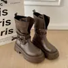 Botas de Plataforma Gruesas Retro de Moda para Mujer Otoño 2026 Nuevo Estilo Adelgazantes que Aumentan la Altura Combinan Bien con Faldas Botines Versátiles Estilo Coreano