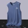 Colete de Seda de Gelo Masculino Tendência Fino Gola Redonda Malha Respirável Secagem Rápida Esportivo Colete Largo Masculino Sem Mangas Verão