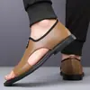 Sandalias de Pierna Nuevas de Verano 2025 Zapatos de Playa para Hombre Ligeros Transpirables Casuales Suela Suave Antideslizantes Sandalias Romanas de Cuero