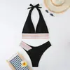 Maiô Duas Peças Liso de Cor Nova para Mulheres, Popular na Europa e América, Biquíni Sexy Justo, Maiô Push-Up de Cintura Alta com Decote Halter