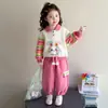 Conjunto de Sudadera para Niña Primavera 2026 Nuevo Elegante de Moda Dibujos Animados Rayas Ropa de Primavera para Bebé Niña Conjunto de Dos Piezas