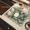 Tapete Drenante para Cozinha Temu Transfronteiriço Levemente Luxuoso Floral de Terra de Diatomáceas, Tapete Protetor Absorvente de Água Anti-Escaldante Isolante Térmico para Bancada Doméstica
