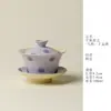 Juego de Té Kung Fu Iroha Kiri Matsuri de Puntos Morados, Tazón Cubierto de Tres Piezas Forma de Herradura, Tazón de Té Creativo y Exquisito para Mujeres, Tazón para Ofrenda de Té