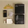 Cuchillo de acero inoxidable, tenedor, plato para pastel, gorro de vela, siete piezas, juego de vajilla desechable de alta gama para fiesta de cumpleaños, alta gama