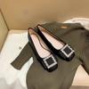 Zapatos Planos Estilo Celebridad de Internet para Mujer 2025 Otoño Nuevos de Alta Gama para Exteriores Zapatos de Tacón Alto para Mujer con Hebilla Cuadrada Brillante Moda Zapatos de Vestir