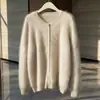 100% Cachemir Otoño e Invierno 2026 Nuevo Suéter Cardigan Jacket de Punto Elegante para Mujer, Corto, Cuello Redondo, Cepillado, con Botones