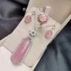 Juego de Colgante de Calcedonia Verde Hielo Incrustada Plateado al Por Mayor con Pendientes y Anillo de Ágata Rosa, Juego de Tres Piezas de Jade