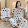 Comercio Exterior Venta al por Mayor Pijamas para Mujer Verano Nuevo Conjunto de Tres Piezas Mangas Cortas Pantalones Cortos Estilo Dulce Ins Ropa de Casa Linda