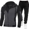 Conjunto deportivo con capucha para hombre de talla europea transfronterizo, chaqueta con cremallera de bloques de color, conjunto de dos piezas de sudadera informal, ropa de hombre para primavera y otoño