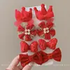 Horquilla Roja de Año Nuevo para Niñas con Lazo, Accesorio para el Cabello, Tocado Tradicional Chino de Año Nuevo, Pinza para el Cabello con Peluca de Estilo Chino para Niñas Hanfu