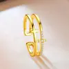 Anillo Cruzado de Doble Capa para Mujeres Europeas y Americanas Diseño de Nicho Estilo Frío Ins Moda Versátil No se Desvanece Anillo para el Dedo Abrible