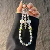 Cadena para Teléfono Suave de Flor Rosa de Verano con Acabado de Alta Gama, Correa de Cristal Estrellado para Teléfono, Accesorio de Bolso de Muñeca, Anti-Pérdida