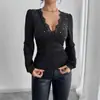 Em Estoque Europeu e Americano Transfronteiriço Amazon Tk2026 Primavera/Verão Novo Feminino Cor Sólida Gola V Renda Costurada Decoração Lateral com Strass