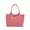 Bolso de Lona Rojo a Cuadros Estilo Coreano 2025 Nuevo Refrescante Bolso de Hombro Bolso para la Escuela y el Trabajo Bolso de Viaje de Gran Capacidad