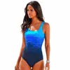 Traje de baño de una pieza sexy sin espalda para mujer, de verano, nuevo, transfronterizo europeo y americano, reversible, con cuello en U, estampado degradado