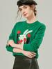 [100% Lana] Otoño Temprano Casual Estilo Universitario Jacquard de Dibujos Animados Suéter de Lana Básico de Cuello Redondo para Mujer Suéter de Punto para Mujer