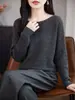 Suéter de Punto Redondo de Lana Fina Nuevo Otoño/Invierno 2026 Manga Larga para Mujer Color Sólido Hueco Holgado Jersey Camisa Base