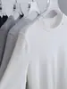 Camiseta de Algodón Tencel para Mujer con Mangas a Media Longitud, Hombros Rectos, Cuello Redondo Suave, Manga Corta Ajustada, Camiseta Básica para Otoño