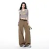 Yechuan # Jeans de Tiro Alto de Pierna Ancha Color Caqui Americano para Mujer, Holgados, Ceñidos y Versátiles, Pantalones Rectos Estilo Perezoso