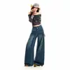 26 Jeans Nuevos de Moda para Mujer Sueltos Adelgazantes Pierna Ancha Americanos Doble Botón Lavados Desgastados Largo Hasta el Suelo Soporte Dropshipping