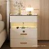 Mesita de Noche Inteligente Dormitorio Uso en Casa Multifuncional Luz Colgante Lujo Simple con Cerradura de Contraseña y Huella Dactilar Gabinete de Mesita de Noche Madera