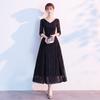 Vestido de Noche Negro para Mujer 2026 Nuevo Estilo Banquete Elegante Socialité Fiesta Vestido Se Puede Usar Casualmente Encaje Estilo Largo