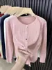 Cardigan redondo de tricô trançado liso, doce e elegante, para mulheres, novo estilo primavera e outono, de alta qualidade, versátil para o trabalho e para o dia a dia