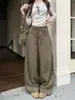 Fotos reales de pantalones de pierna ancha, corte relajado, estilo americano para mujer, perfectos para otoño, con cintura alta y un ajuste holgado y cómodo, lo que los convierte en pantalones largos versátiles para cualquier ocasión