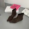 Elegantes botines de tacón de cuña con punta fina, moda otoño e invierno 2026, gamuza, retro, versátiles, ajustados, botines para mujer