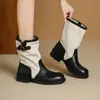 Botas de montar de lona retro de moda hasta la mitad de la pantorrilla para mujer, nueva colección otoño 2026, suela fina, tacón grueso, punta redonda, botines estilo workwear