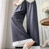 Pantalones de Algodón Anchos de Verano Nuevos, Pantalones de Dormir para Mujer que se Pueden Usar Afuera, Pantalones Frescos, Pantalones Versátiles de Verano para Caminar con Ribete de Encaje