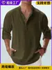 2026 Amazon Comercio Exterior Camiseta de Lino para Hombre con Cuello Mao de Manga Larga Sudadera Holgada Camisa Lisa de Manga Larga de Algodón y Lino para Hombre