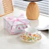 Xícara de Café Retrô Conjunto de Xícara e Pires de Cerâmica para Casa Xícara de Chá com Flores Xícara de Café Lembrança de Casamento para Madrinha