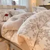 Juego de Cuatro Piezas de Terciopelo de Leche Tallado Extra Grueso Clase A Sábana de Invierno Otoño Funda Nórdica Juego de Tres Piezas de Terciopelo para Bebé Estilo Sábana Ajustable para Dormitorio