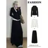 Deslumbrante traje estilo coreano: um conjunto completo de 2026 nova blusa com capuz e saia pretas para mulheres, traje de início de outono