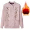 Casacos de Primavera e Outono para Mulheres de Meia-Idade e Idosas, Suéteres de Vovó, Cardigans Grossos de Tricô com Forro de Fleece para Mulheres, Roupas de Inverno para Senhoras Idosas
