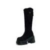 Botas de montaria para outono e inverno, salto grosso, bico redondo, sola grossa, que aumenta a altura, adequadas para mulheres baixinhas, efeito emagrecedor, botas longas versáteis