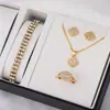 Colar Anel Brincos Geométricos de Diamante Liga Transfronteiriça Luxo Leve Conjunto de 4 Peças Moda Simples All-match Conjunto de Joias