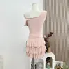 Conjunto de Dos Piezas de Lana para Adelgazar: Top Sexy sin Hombros y Falda tipo Pastel