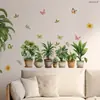 Novos Adesivos de Parede Simples de Plantas Verdes e Flores com Borboletas para Decorar Paredes de Fundo da Sala de Estar e do Quarto, Adesivos de Parede Autoadesivos