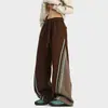 Pantalones de chándal para hombre estilo americano, con rayas, patchwork, dobladillo curvo, colores de otoño, bloques de color, hip-hop, casual, de pierna ancha acampanada, rectos