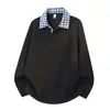 Moletom de Lapela Xadrez Estilo Americano Falso Duas Peças para Homem, Novo Modelo Primavera 2026, Blusa Polo Estilo College Juvenil