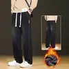 Pantalones largos casuales de trabajo para hombre, forro polar de invierno, gruesos, cintura elástica, pierna recta, corte holgado, pierna ancha, nuevo estilo primavera/otoño