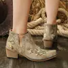 AliExpress Comércio Exterior 2026 Outono/Inverno Botas Martinas Salto Médio 35-43 Tamanho Grande Bordado Étnico Botas de Cavaleiro Botas Femininas de Cano Médio