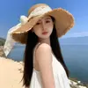 Chapéu de Palha Estilo Francês de Topo Plano para Verão Feminino, Chapéu de Sol de Palha Trançado de Aba Larga, Chapéu de Sol Grande para Circunferência da Cabeça para Férias na Praia