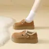 Sapatos Birkenstock com Plataforma e Veludo, Renda, para Mulheres no Outono e Inverno, Casuais, Antiderrapantes, Quentes, de Uma Sola, Sola Grossa, Mocassins e Sapatos de Algodão