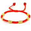 Seis Seis Grande Sucesso Sorte-Virada Cordão Vermelho Pulseira Tecida à Mão Ajustável Cordão Vermelho 6 Contas Douradas Ornamento de Corda de Mão Atacado