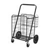 Carrito de compras de doble cesta de hierro pintado al por mayor de fábrica, carro plegable universal reforzado grande y audaz de cuatro ruedas