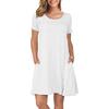 Amazon Transfronteiriço Nova Camiseta Feminina Plus Size Gola Redonda Cor Sólida Casual Bolso Manga Curta Vestido A-Line Cintura Alta